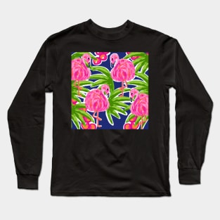 Preppy Cute Hand Painted Pink Flamingo Pattern Long Sleeve T-Shirt